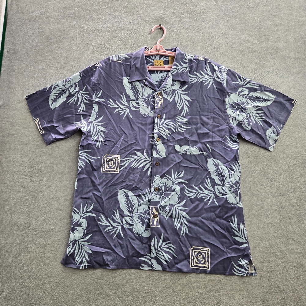 Jos A Bank Men Button Up Shirt Large Blue Floral Silk Est 1905 Collection Casual